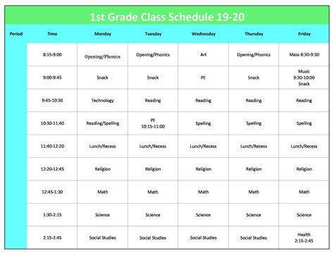 1st Grade Class Schedule Page 0 Our Lady Of Peace School