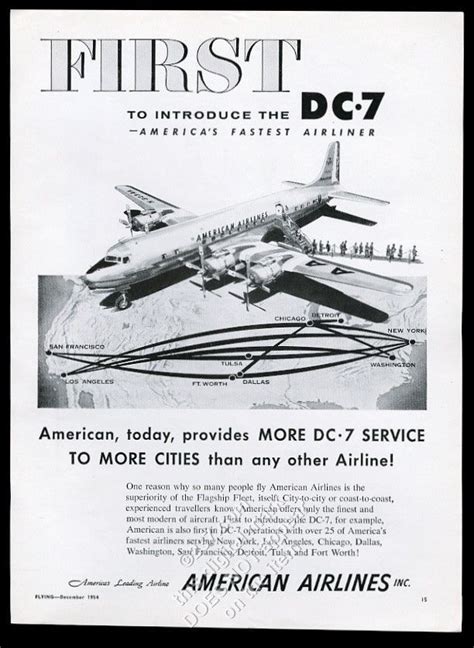 1954 American Airlines Dc 7 Plane Over Usa Route Map Vintage Print Ad