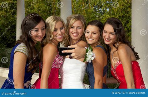 A Group Of Teenage Prom Girls Taking A Selfie Stock Image Image Of