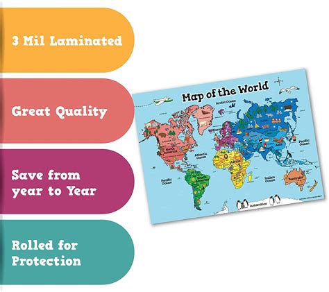 Buy World Wall Maps For Kids Laminated Durable Poster 18h X 24w