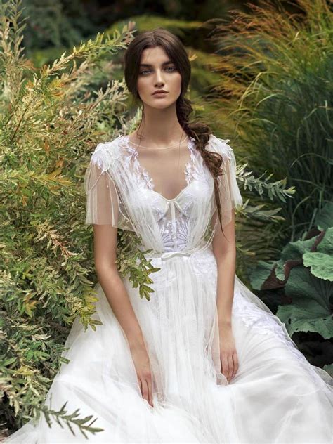 Papilio Butterfly Sleeved A Line Wedding Dress With Bustier Bodice