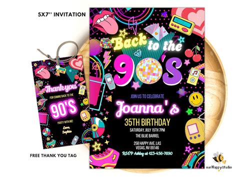 Editable 90s Birthday Party Invitation Back To The 90s Neon Etsy