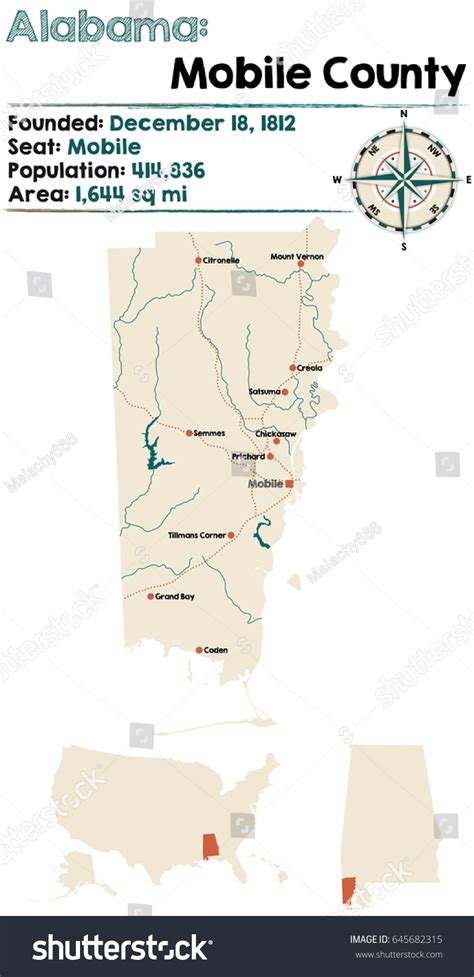 Large Detailed Map Mobile County Alabama Stock Vector Royalty Free