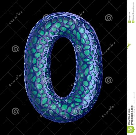 Number 0 Zero Made Of Blue Plastic With Abstract Holes Isolated On