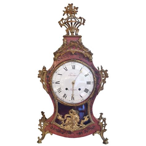French Louis Xv Mantel Clock With Ormolu And Hand Painted Flowers By