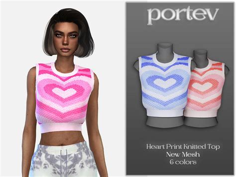 The Sims Resource Heart Print Knitted Top