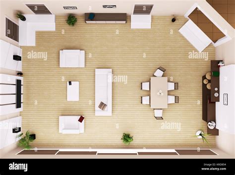 Top View Of Modern Living Room Interior 3d Render Stock Photo Alamy