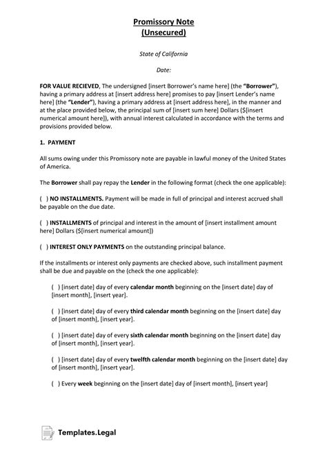 California Promissory Note Templates Free Word Pdf Odt