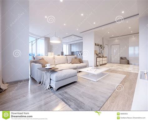 Modern White Gray Living Room Interior Design Stock Illustration
