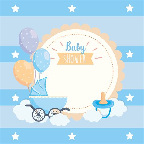 Etiqueta De Baby Shower Con Carro Chupete Y Globos 671688 Vector En