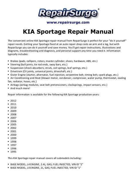 Kia Sportage Repair Manual 1995 2012