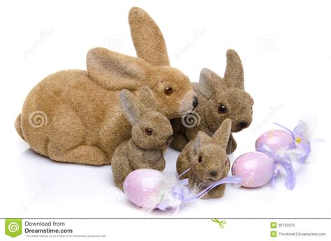 Four Easter Bunnies In Front Of Eggs Stock Photo Image Of Color