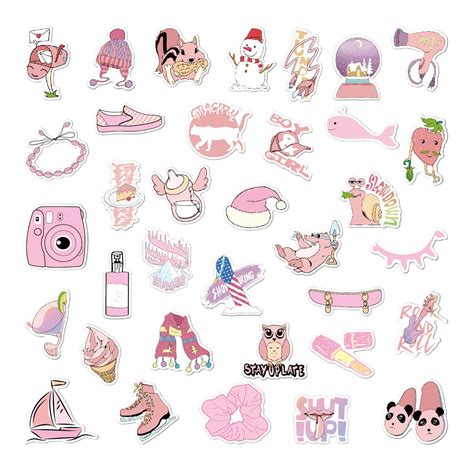 Girls Sticker Pack 35pcs Cute Nature Pink Girl Stickers For Laptopwater Bottlesdurable