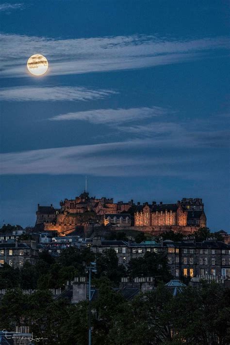 Solstice Moon Over Edinburgh Castle Photo By Jonathan Cruikshank