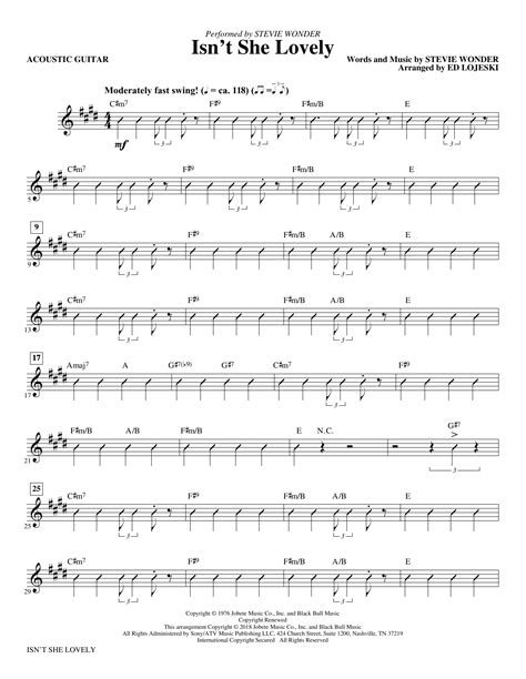 Stevie Wonder Isnt She Lovely Acoustic Guitar Sheet Music Notes Download Printable Pdf