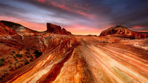 Landscape Rock Nature Red Orange Desert Colorful Sky Sunset Hd