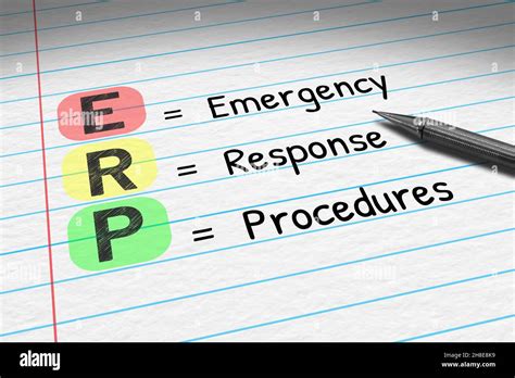 Erp Emergency Response Procedures Business Acronym On Note Pad Stock