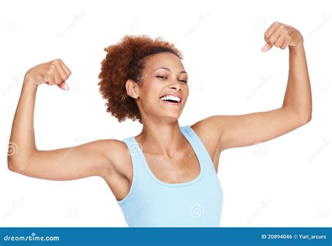 Smiling Young Lady Flexing Her Biceps Stock Photo Image Of Fresh