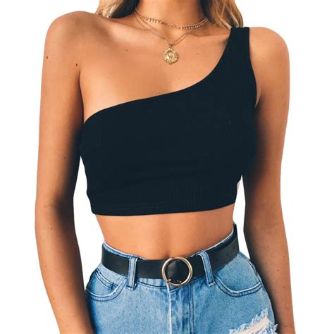 Blusa Cropped Um Ombro Só Sexy Fashion Moda Verão Casual Estilo Festas Macia Feminina