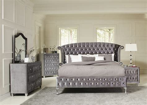 205101q 4pc Deanna Upholstered Tufted Bedroom Set Grey Luchy Amor