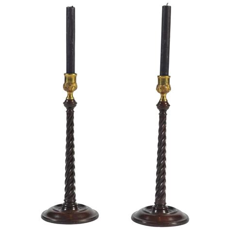 Pair Of Georgian Mahogany Candlesticks With Brass Sconces Circa 1760