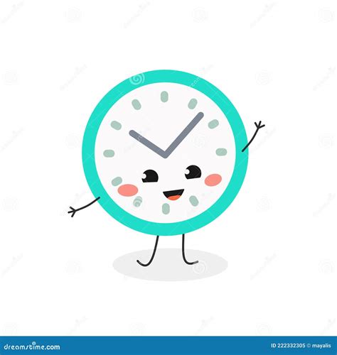 Cute Funny Cartoon Clock Character Waving Hand Stock Vector