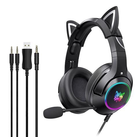 Pekdi K9 35mm Wired Gaming Headset Removable Cat Ears Headphones Noise