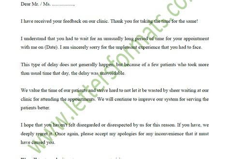 Draft Apology Letter From Doctor To Patient For Long Wait Time