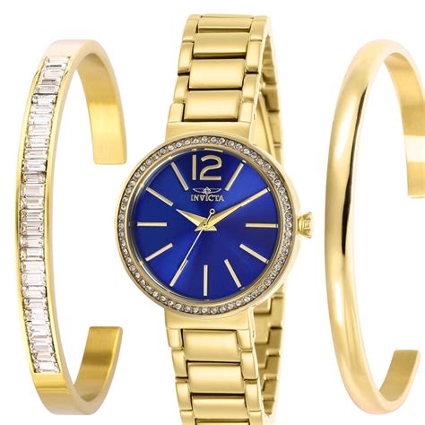 Invicta Angel Quartz Crystal Blue Dial Ladies Watch And Bangle Set