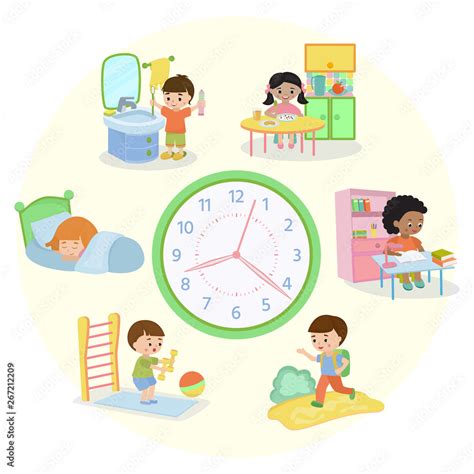 Children Schedule Banner Vector Illustration Daily Routine Set Of