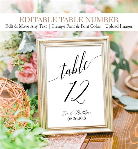 Calligraphy Table Numbers Printable Calligraphy Script Tented Table