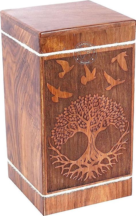 HIND HANDICRAFTS Handcrafted Tree Of Life Wooden Urns For Human Ashes