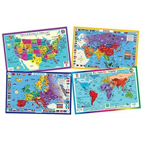 Tot Talk Educational Kids Placemats Geography Set Of 4 Maps Usa