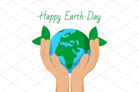 Happy Earth Day With Human Hands Technology Illustrations ~ Creative