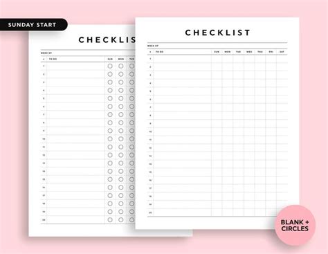 Weekly Checklist Printable To Do List Template Editable Etsy List