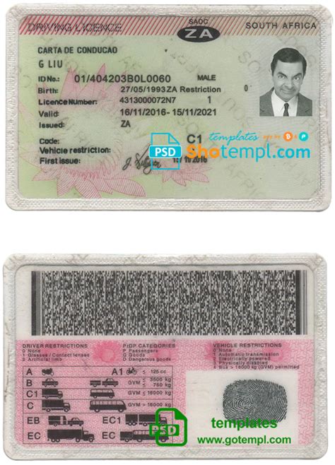 South Africa driving license template in PSD format | Driving license template, Driving license ...