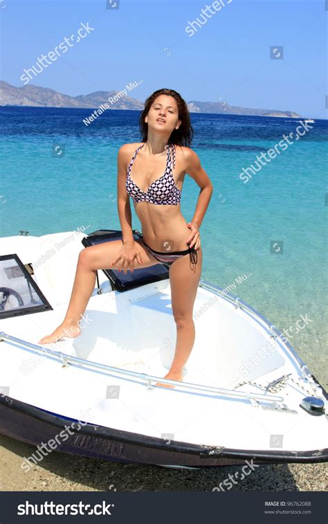 Beautiful Girl On Speed Boat In Greece Stock Photo Shutterstock
