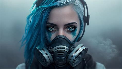 Woman In Gas Mask Blue Hair HD Wallpaper Peakpx