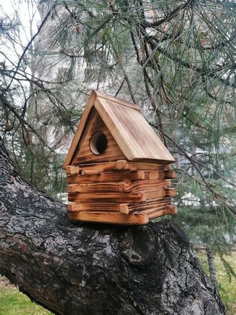 Log Cabin Birdhouse Wooden Birdhouse For Hanging Etsy