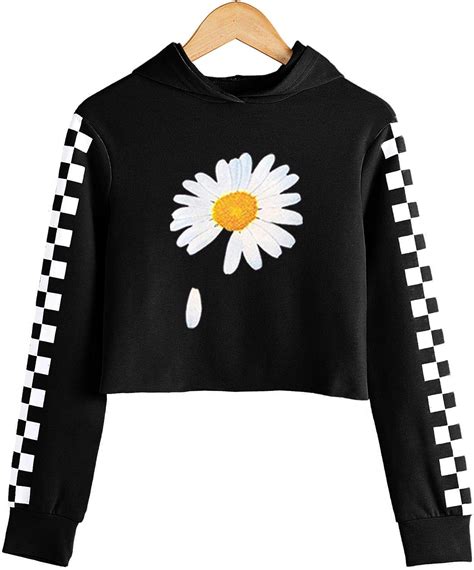 Kids Crop Tops Girls Sweatshirts Long Sleeve Plaid Hoodies 10 11