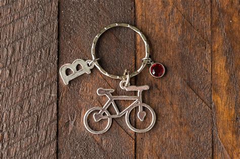 Bicycle Keychain With Bike Key Chain Birthstone Initial Etsy