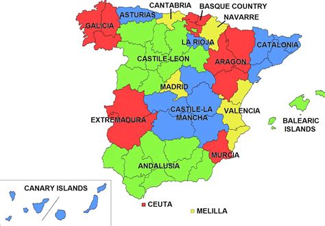Spagna Regioni Sulla Mappa Mappa Della Spagna E Regioni Europa Del