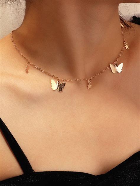 Off Metallic Butterfly Choker Necklace In Gold Dresslily