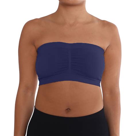 Womens Plus Size Strapless Padded Bra Bandeau Tube Top Removable Pads