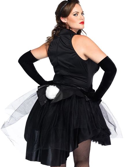 Plus Size Two Piece Tux And Tails Bunny Adult Costume Includes Halter Tuxedo Dress With Attached