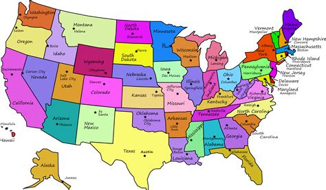 Pick the correct state for the highlighted capital, by region. Clipart - United States Map With Capitals, and State Names | Us state map, United states map ...