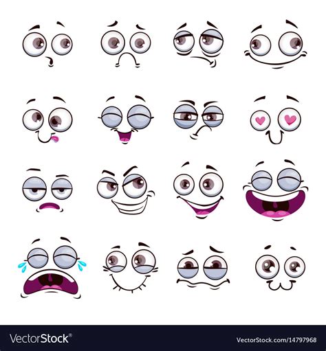 Funny Cartoon Comic Faces On White Background Vector Image
