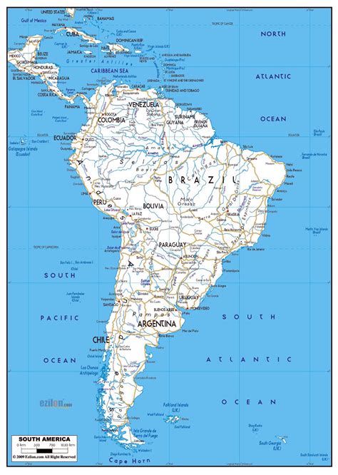 Large Road Map Of South America With Major Cities South America