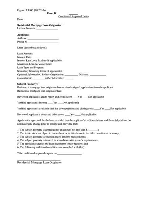 Conditional Approval Letter Template Mortgage Loan Printable Pdf Download