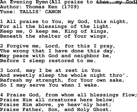 Most Popular Church Hymns And Songs An Evening Hymnall Praise To Thee